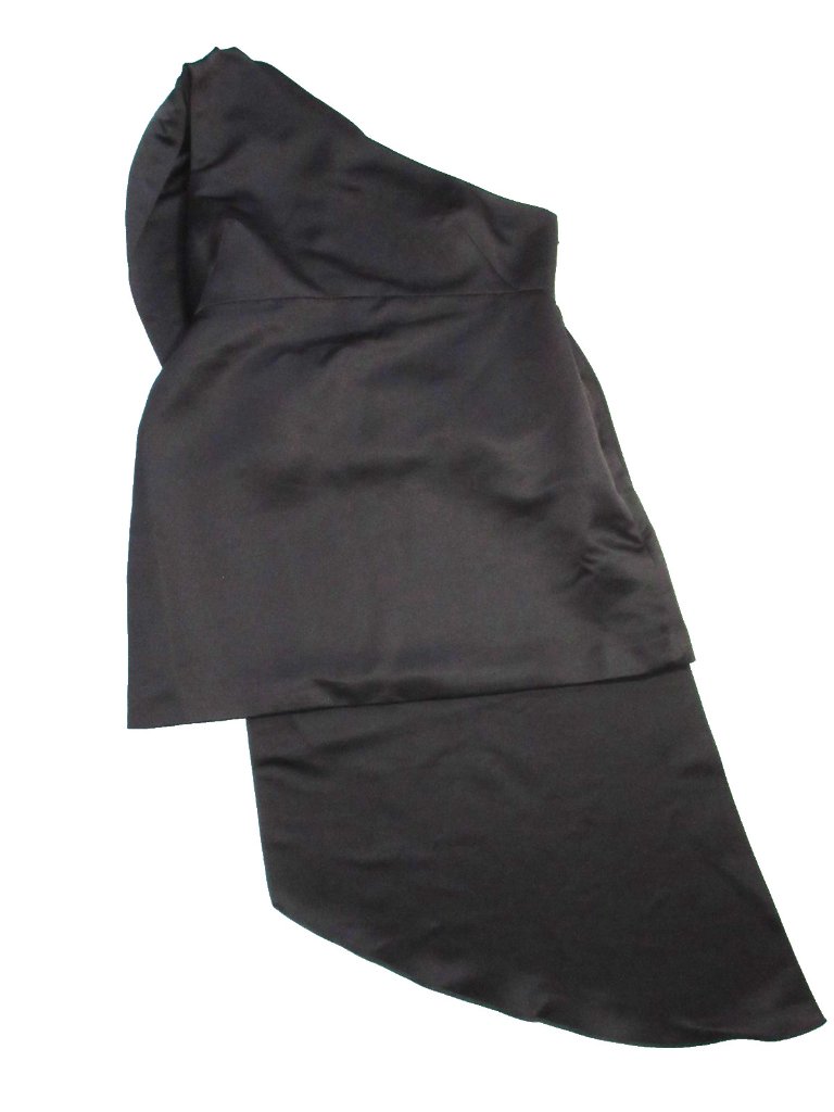 Nwt Hill House Eden In Black Satin One Shoulder Floor-Length Train Mini Dress 12 — image 3 of 7